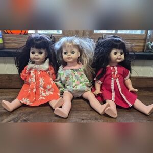 Set Of 3 Vintage Plastic Dolls